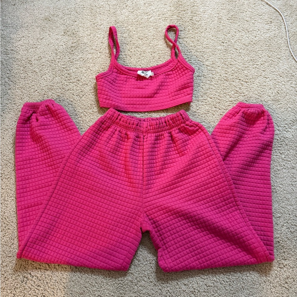 Princess Polly  Fuchsia Textured Joggers Set